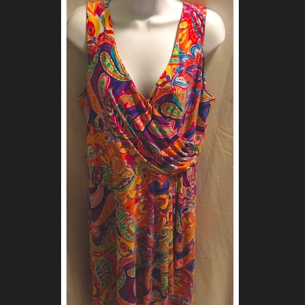 Lauren Ralph Lauren Spring/Summer Paisley Sleeveless Side Ruffle Dress Sz LG